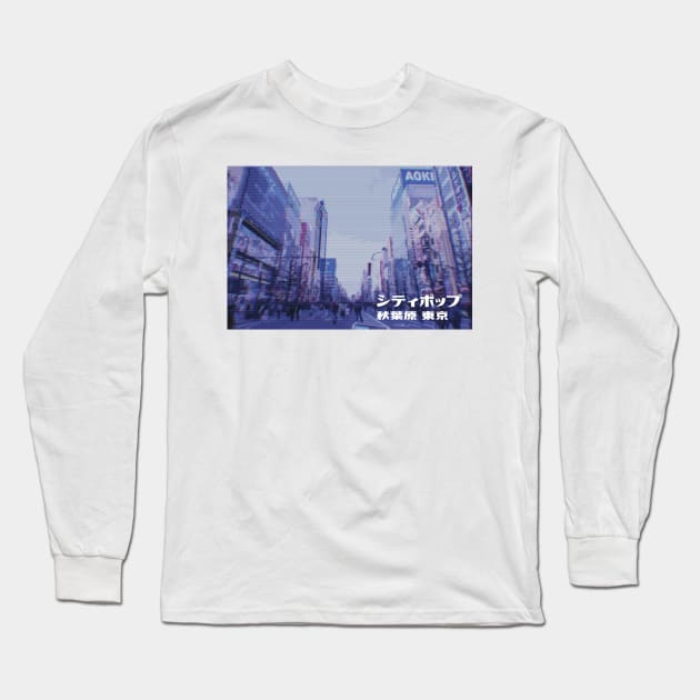 Japanese city pop art  series 2 - Akihabara Tokyo Japan in - retro aesthetic - Old retro TV glitch style Long Sleeve T-Shirt by FOGSJ